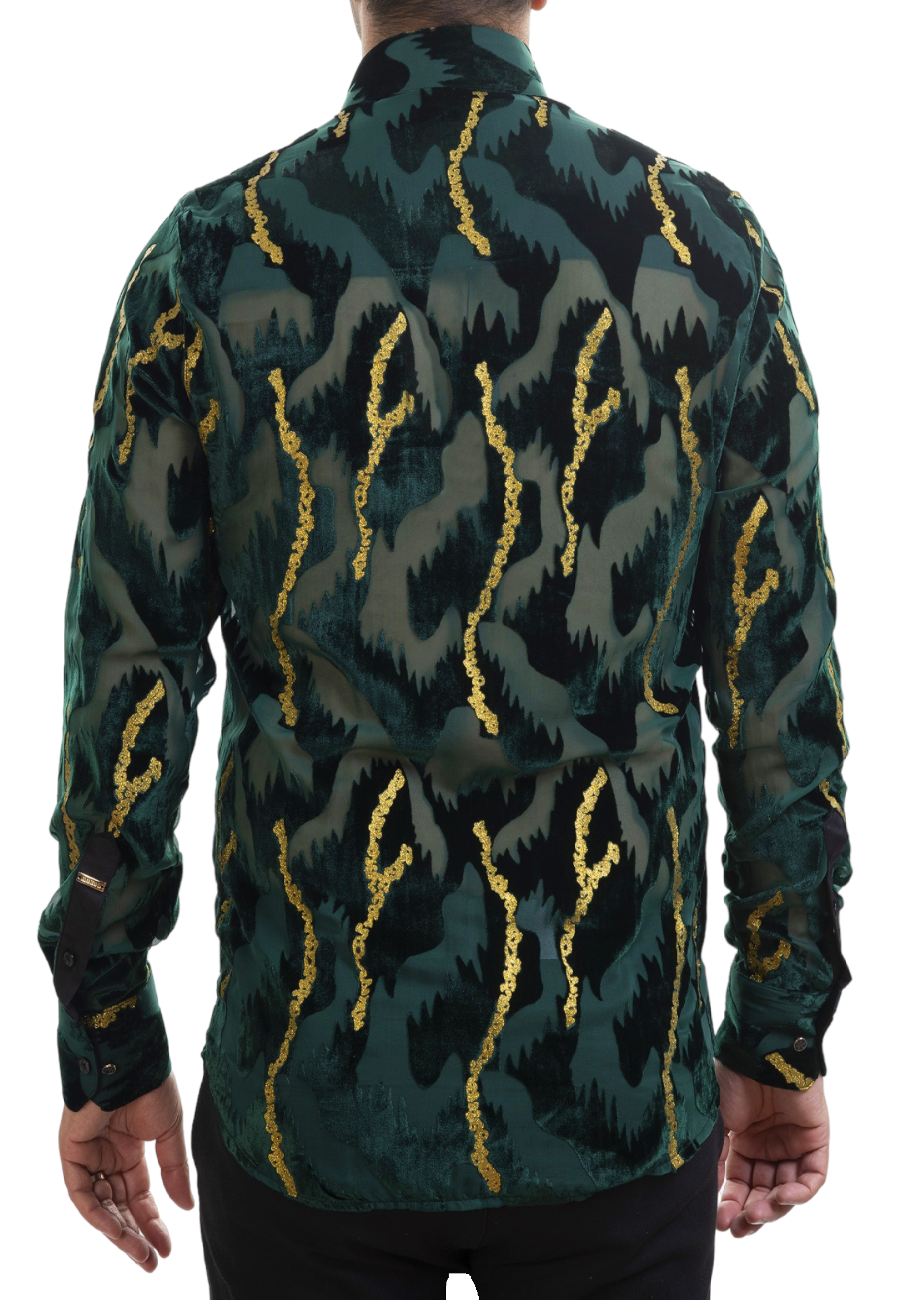 Green Gold Foil Velvet Sheer Shirt Green Gold Foil Velvet Sheer Shirt