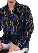 Blue Gold Foil Velvet Sheer Shirt