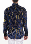 Blue Gold Foil Velvet Sheer Shirt