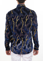 Blue Gold Foil Velvet Sheer Shirt