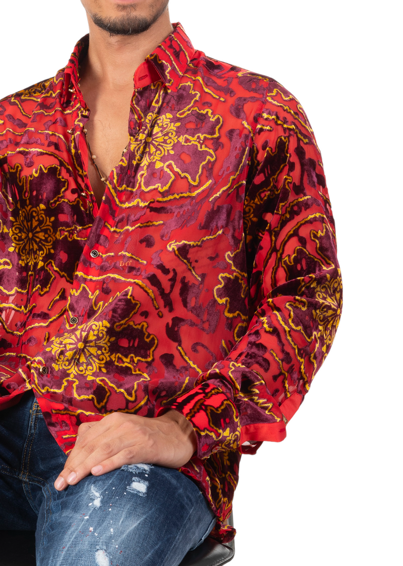 Red Heritage Ornament Velvet Shirt