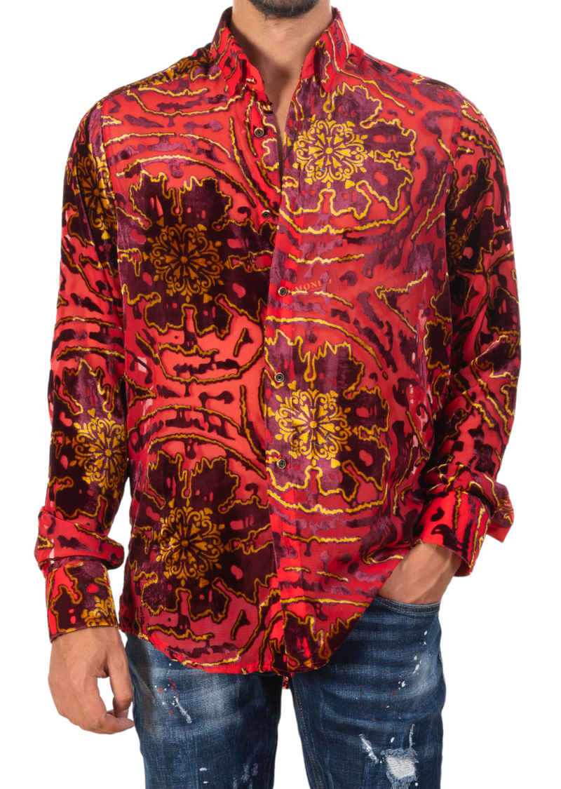 Red Heritage Ornament Velvet Shirt