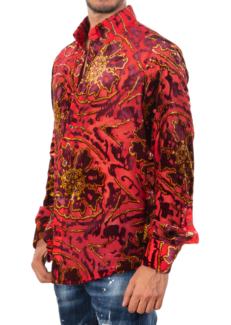 Red Heritage Ornament Velvet Shirt