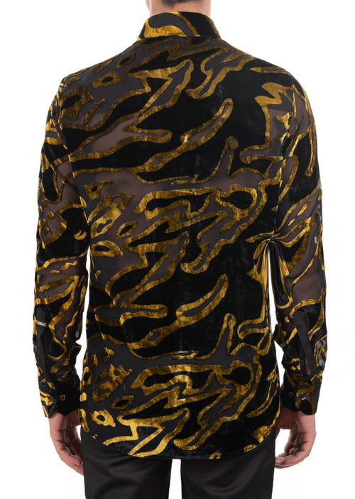 Black Gold Abstract Velvet Shirt