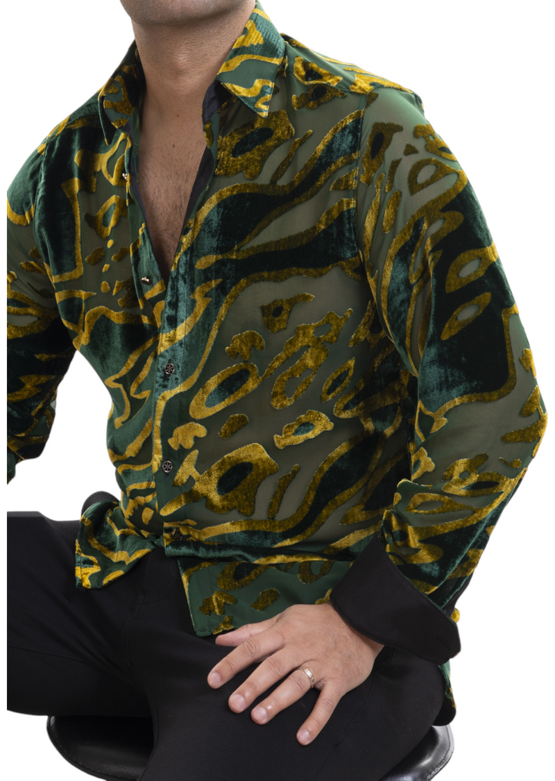 Green Gold Abstract Velvet Shirt