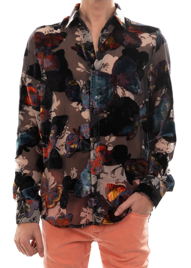 Black "Colorful Butterfly" Velvet Shirt