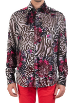 Silver Pink Floral Velvet Shirt