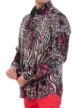 Silver Pink Floral Velvet Shirt