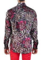 Silver Pink Floral Velvet Shirt