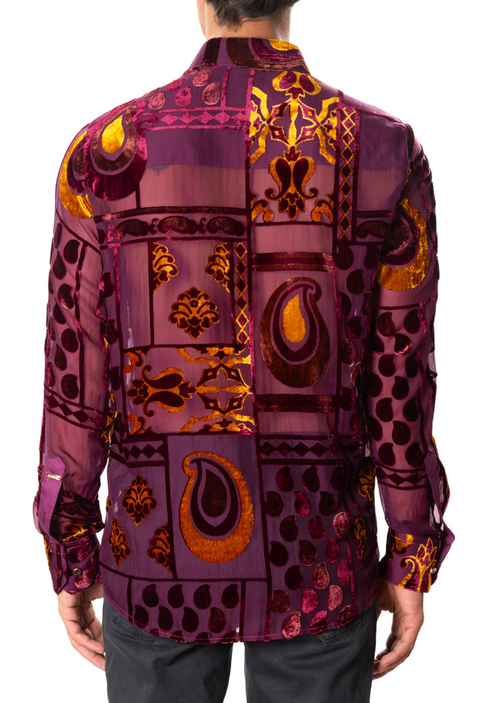 Burgundy Gold Baroque Velvet Shirt