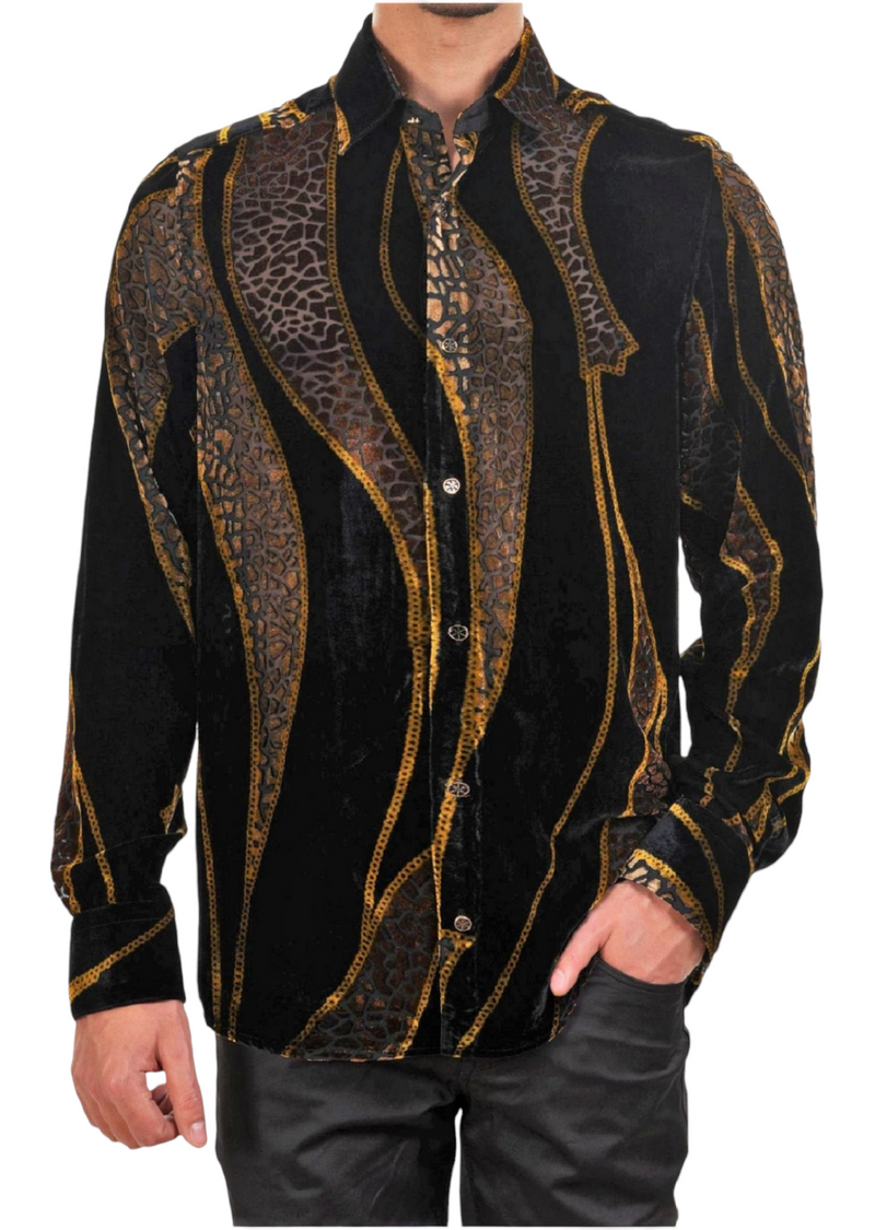 Black Mosaic Wave Velvet Shirt Black Mosaic Wave Velvet Shirt
