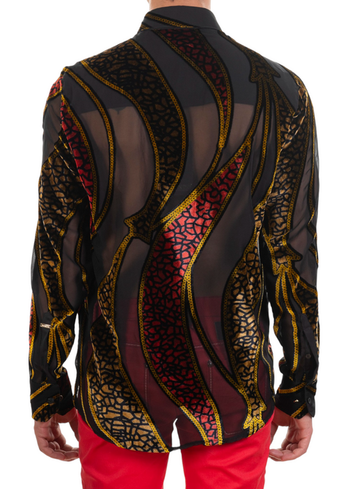 Red Mosaic Wave Velvet Shirt