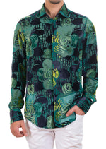 Green Black Floral Velvet Shirt