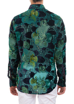 Green Black Floral Velvet Shirt