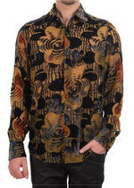 Brown Orange Floral Velvet Shirt