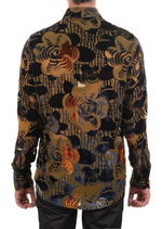 Brown Orange Floral Velvet Shirt