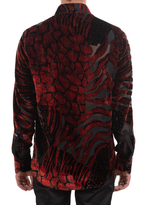 Red Marble Effect Velvet Shirt