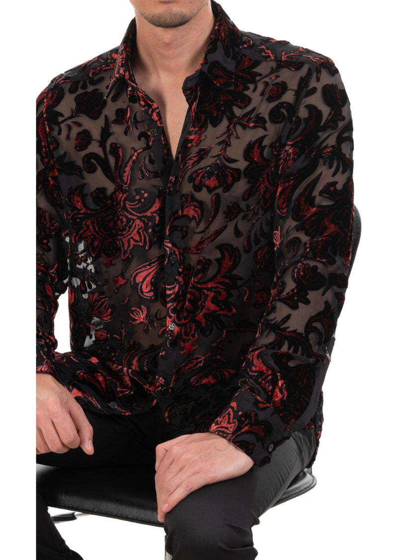 Red Baroque Vintage Velvet Shirt