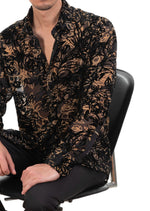 Black Brown Flocked Velvet Shirt