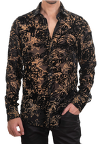 Black Brown Flocked Velvet Shirt