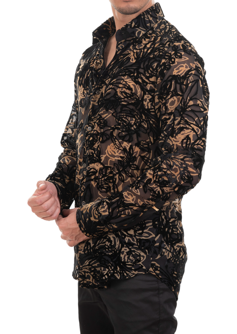 Black Brown Flocked Velvet Shirt