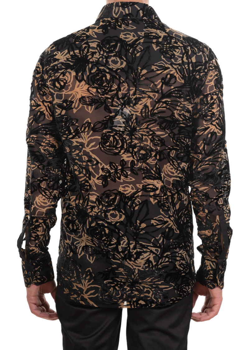 Black Brown Flocked Velvet Shirt