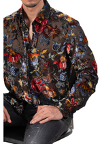 Black Red Blue Floral Velvet Shirt