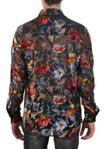 Black Red Blue Floral Velvet Shirt