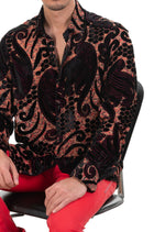 Red Baroque Leaf Velvet Shirt