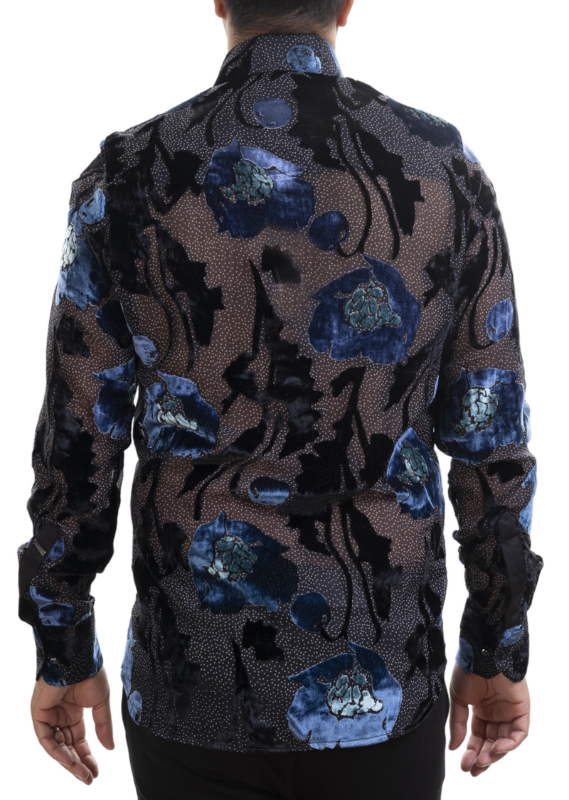 Black Blue "Bloom" Velvet Shirt