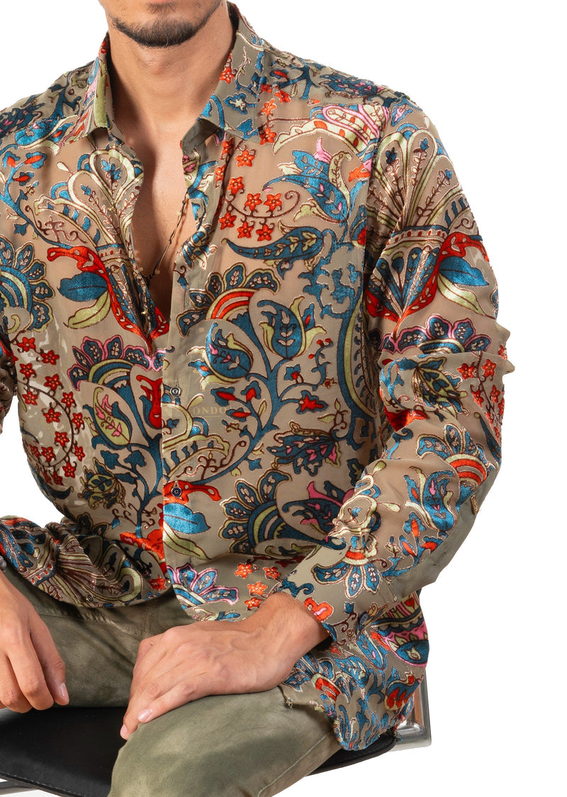 Beige Paisley Velvet Sheer Shirt