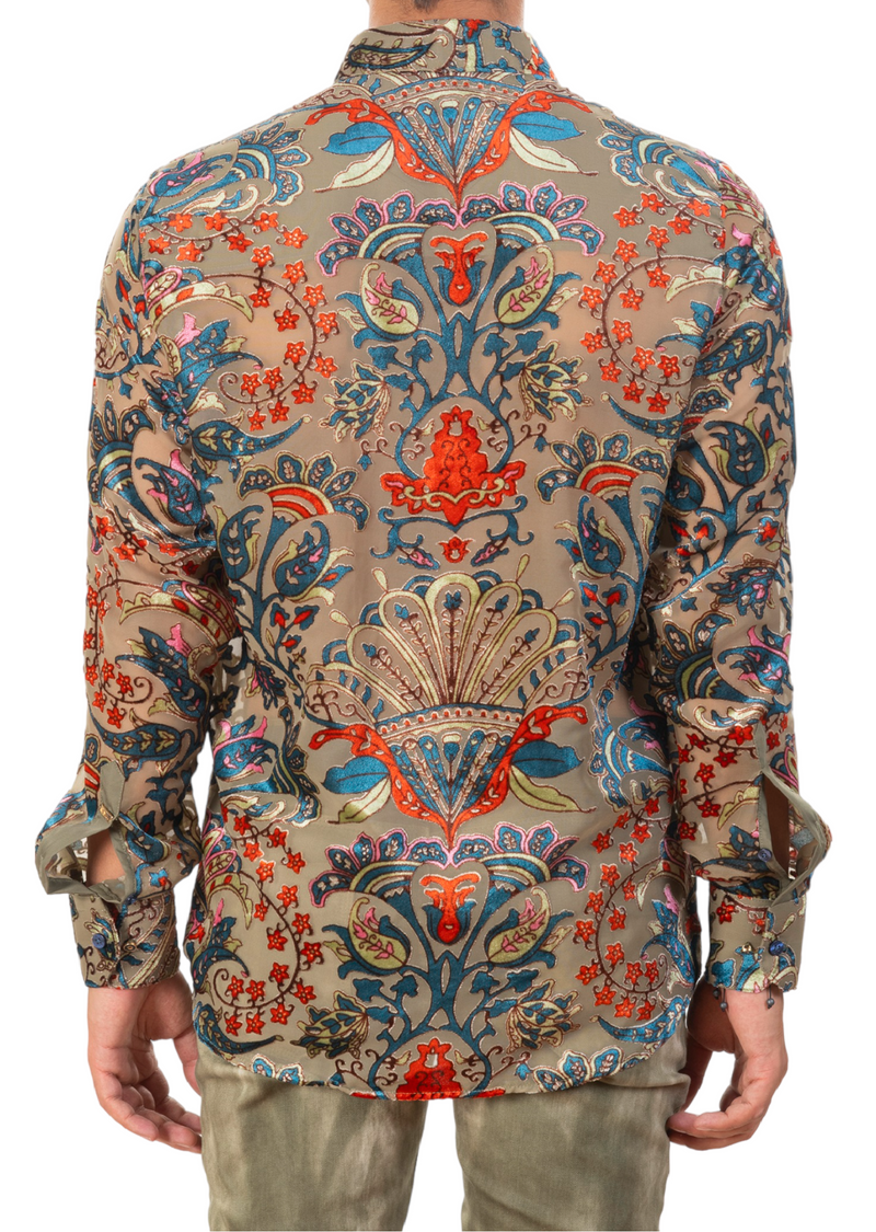 Beige Paisley Velvet Sheer Shirt