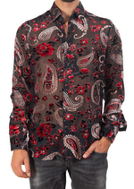 Red Paisley Velvet Sheer Shirt