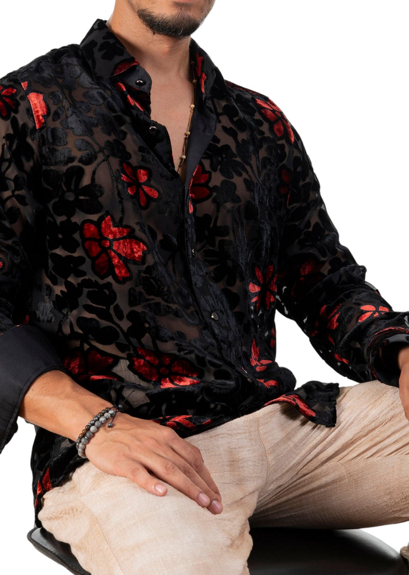 Black Red Linden Velvet Shirt