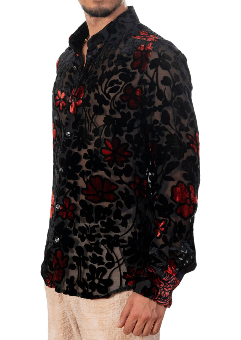 Black Red Linden Velvet Shirt