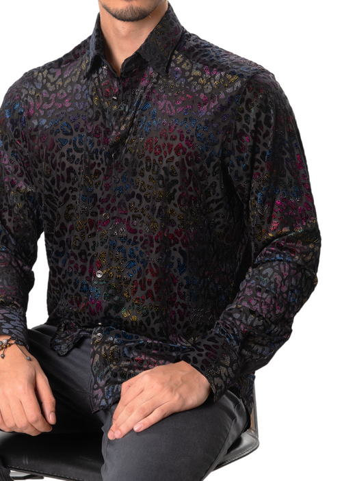 Black Multicolor Leopard Velvet Shirt