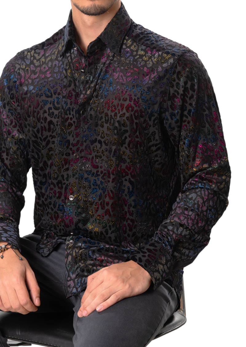 mens leopard dress shirt OppoSuits Men's The Jag Long Sleeve Shirt, Beige, Large, Cotton