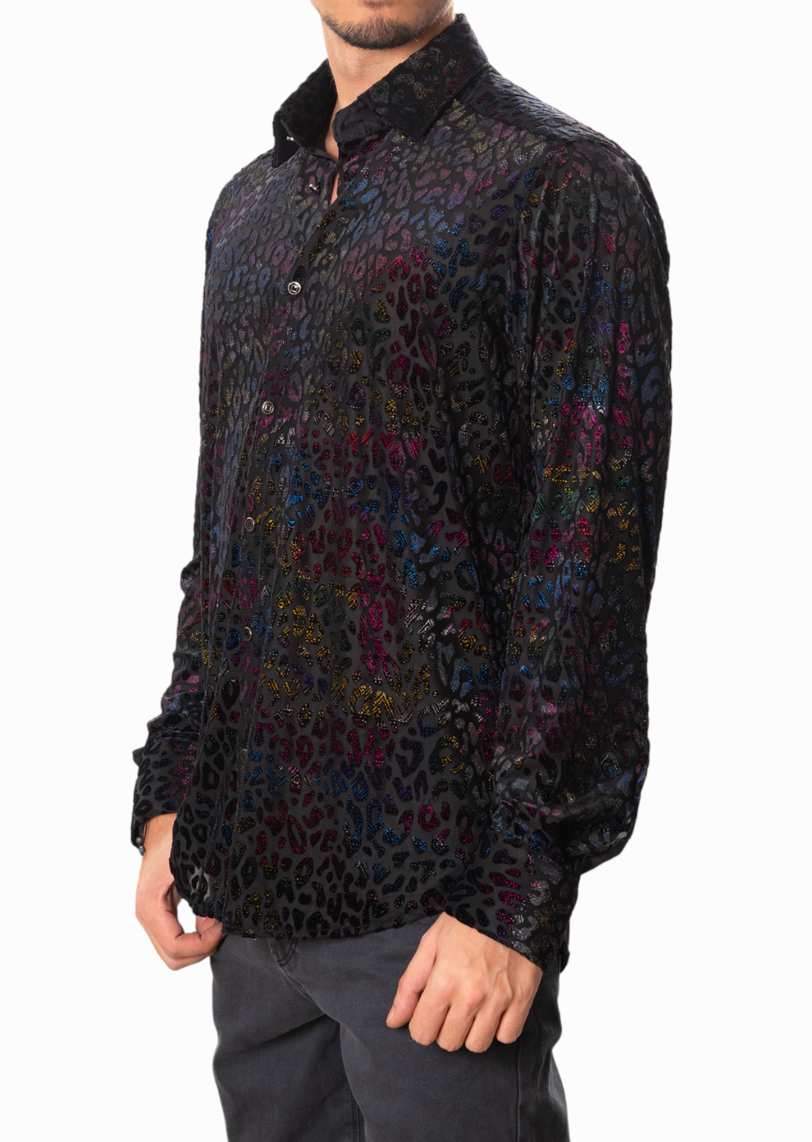 Black Multicolor Leopard Velvet Shirt – MONDO Menswear Black Multicolor Leopard Velvet Shirt – MONDO Menswear