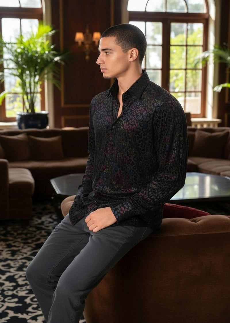 Black Multicolor Leopard Velvet Shirt – MONDO Menswear