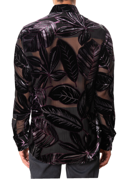 Black Purple Palm Velvet Shirt
