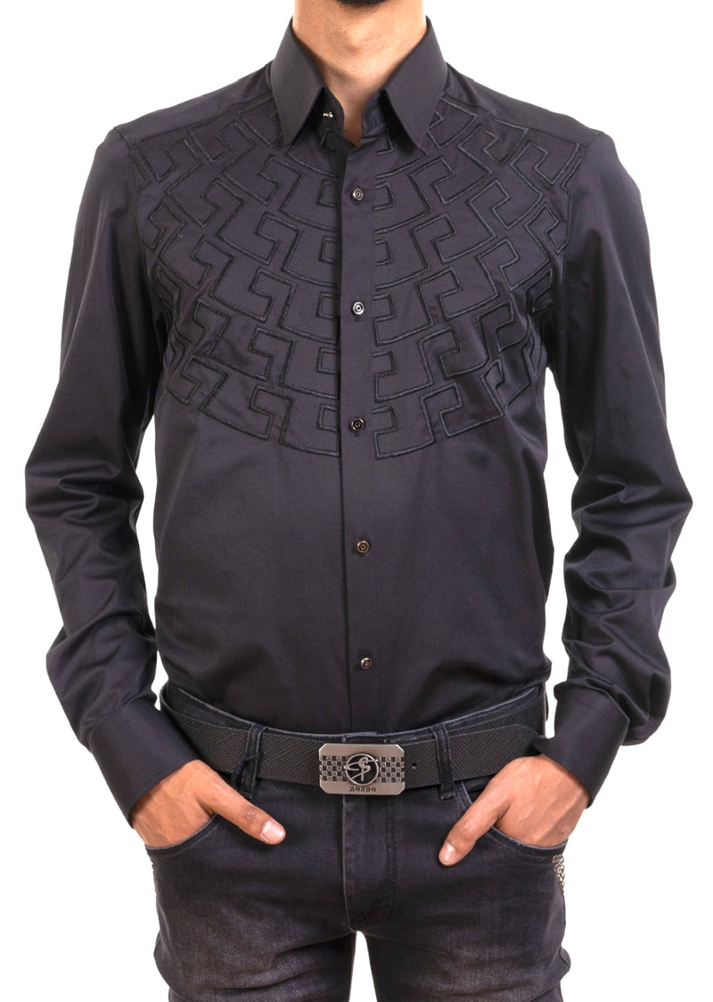 Black Meander Embroidery Shirt