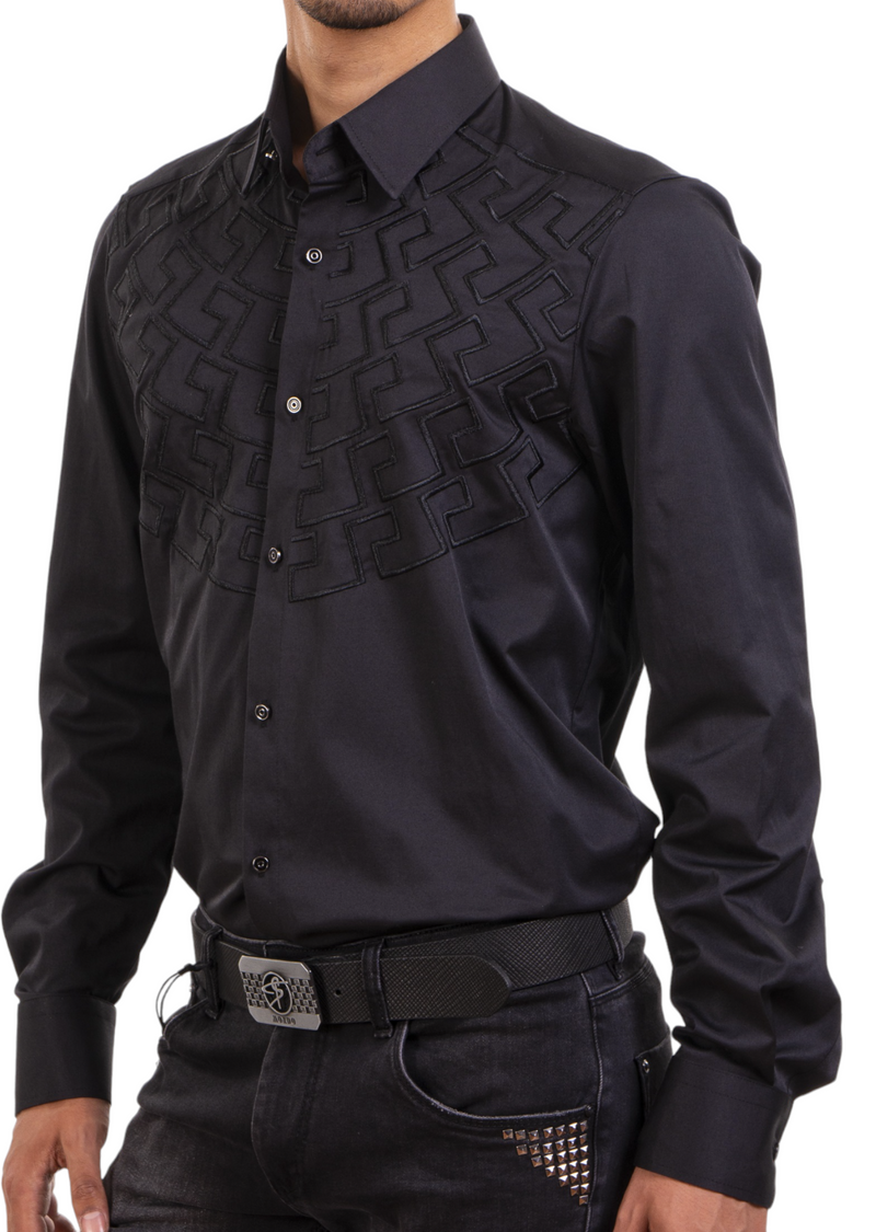 Black Meander Embroidery Shirt