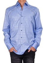 Blue Houndstooth Print Studded Shirt