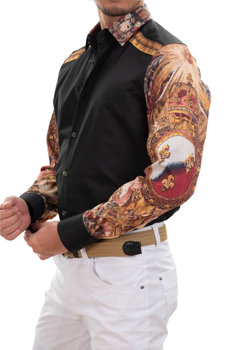 Black "Fleur De Lis" Silky Shirt