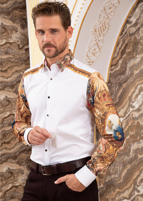 White "Fleur De Lis" Silky Shirt