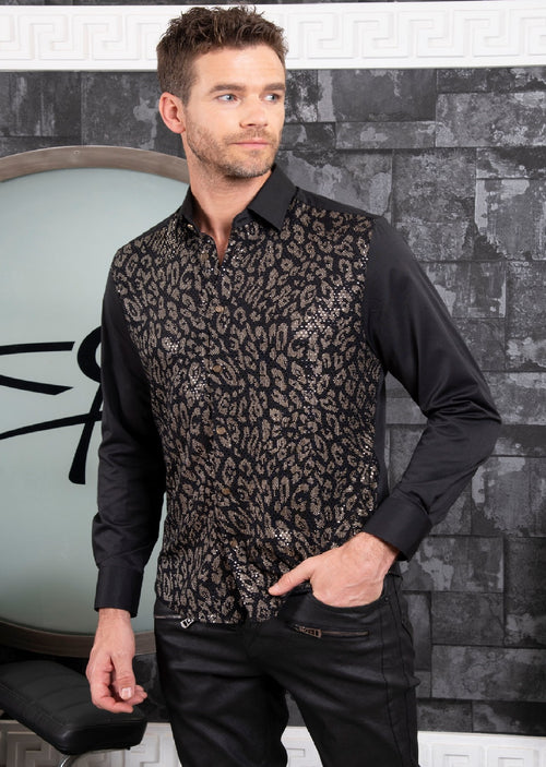 Black Gold Leopard Sequin Luxe Shirt