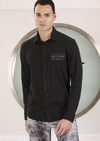 Black Emboss Zipper Knit Shirt