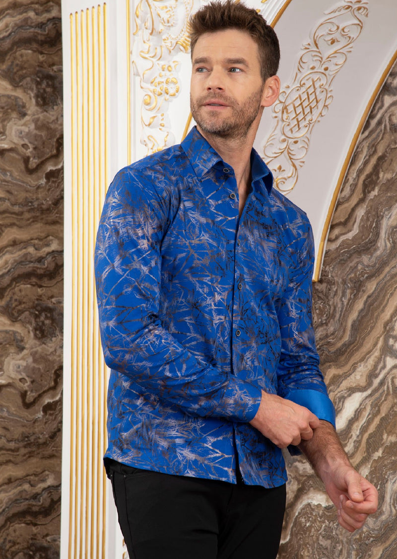 Royal Blue Shattered Foil Knit Shirt