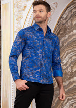 Royal Blue Shattered Foil Knit Shirt