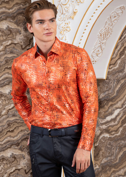Orange Gold Marble Foil Knit Shirt – MONDO Menswear